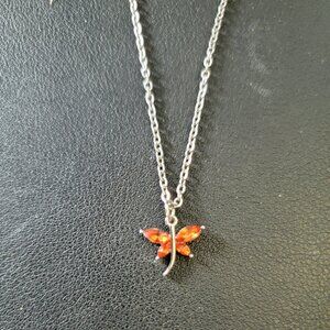 Dragonfly 18" Stainless Silver Necklace Citrus Orange